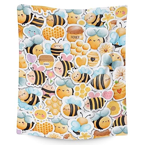 Bee Blanket Gifts, 60"x80" Cute Bee Print Throw for Women Girls, Soft Cozy Warm Flannel for Sofa Bed