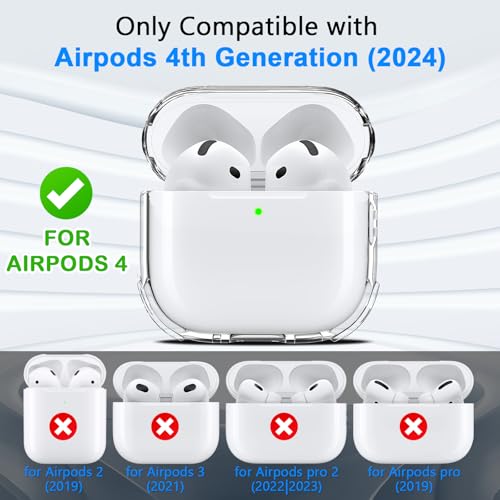 Teyomi Transparent Hülle Kompatibel mit AirPods 4. Generation mit Reinigungsset,Schutzhülle kompatibel mit Apple Airpods 4 mit Handschlaufe,Kompatibel mit Airpods 4 Case (USB-C, Kabelloses Laden,Klar)