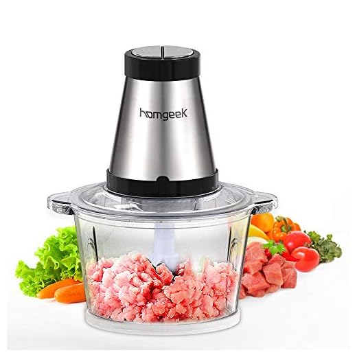 homgeek Picadora de Acero Inoxidable, Trituradora de Alimentos de 500 vatios, Modo de 2 Velocidades, 2L de Gran Capacidad, Hoja Ajustable 4D, Sin BPA, Negro