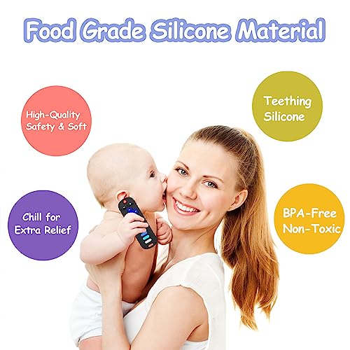 Robbear Baby Teething Toys, Food Grade Silicone Teether For Babies 3 6 12 18 Months, Tv Remote Shape Toddlers Chew Toys, Freezer Bpa Free (Black+Blue) #TOP1