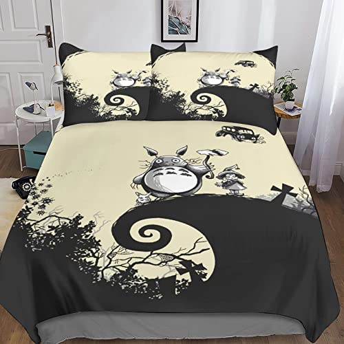 XYueww Totoro Parure de lit Housses de Couette Animation 3D Literie pour Enfants Housse de Couette Douce et taie d'oreiller avec Fermeture éclair 3 pièces. pour Enfants Adultes Roi (220 x 240 cm)