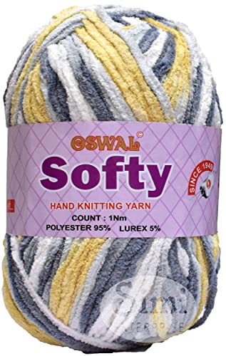 Image of Knitting Yarn Thick Chunky Wool, Softy Yellow Grey 600 gm Best Used with Knitting Needle GA