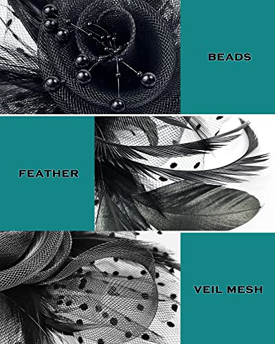1920S Vintage Fascinators Hat For Women Tea Party Headband And Hair Clip Flower Weddings Halloween Cocktail Hat Themed Party Favors A-Black #TOP2