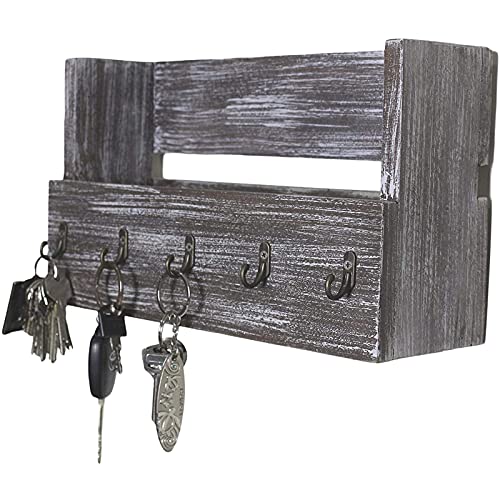 Wrightmart Wall Mounted Rustic Wooden Organizer Key & Mail Holder, Includes Command Hooks For Hanging Keys, Space For Phone, Wallet, Purse, Letters, Bills, Home Décor, Handmade, Whitewash Finish #TOP10