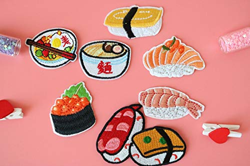 Sushi Patch 7pcs Iron on Patch Japanese Sushi Patches, Funny Patch Sew on Patch, Embroidery Patch for Jacket, Applique Sushi Bundle 7pcs