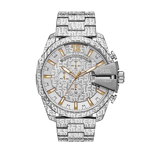 Diesel Mega Chief Stainless Steel Chronograph Men's Watch, Color: Silver (Model: DZ4636)
