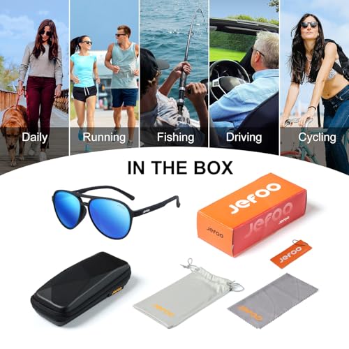 Image of Jefoo Polarized Aviator Sunglasses for Women Men Retro Trendy Sports Sunglasses for Outdoor UV400 Protection