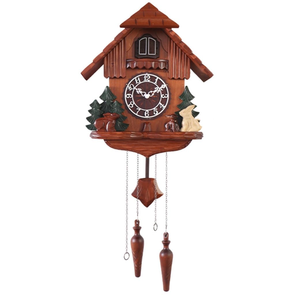 Cuckoo Clocks European Retro Cuckoo Clock, Creative Country Style Wall Decor, Quartz Movement Wall Clock, with Arabic Numerals Dial, Light Sensing Effect (Color : Brown, Size : A)