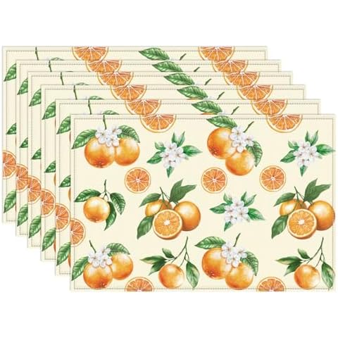 WADORN 6Pcs Tangerine Floral Placemat Set Cover