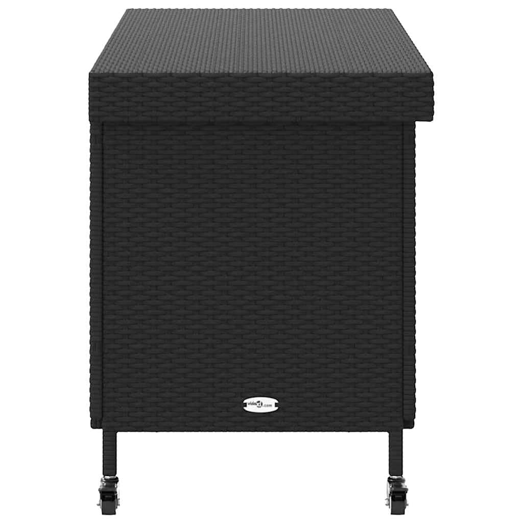 Fengshui Skrzynia ogrodowa na kółkach czarna 110 x 55 x 73 cm polirattanowa