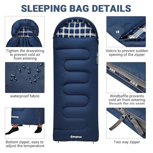 KingCamp Kids Sleeping Bag Flannel Lined Cold Weather 3-4 Season Sleeping Bag for Teens Youth Child Boys Girls Camping Hiking Backpacking, Waterproof Lightweight & Compact, Blue by KingCamp - Used condition - Image 4
