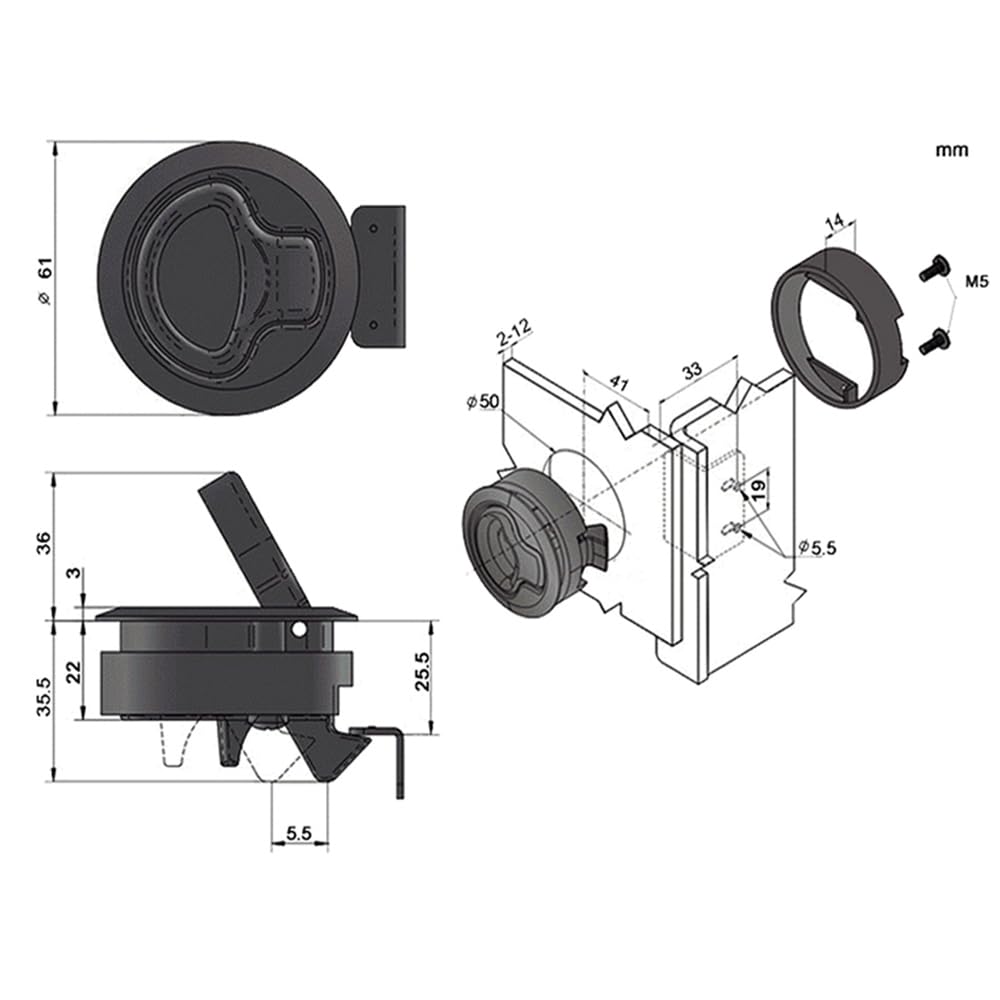 Lot de 4 serrures Push Lock pour camping-car, serrure à clapet, serrure de meuble, serrure de trappe d'accès, hublot à ras, casier, ascenseur à tiroir, serrure de hublot pour camping-car