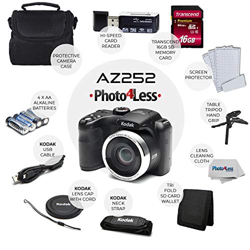 Kodak Pixpro Az252 Astro Zoom 16Mp Digital Camera (Black) + Point & Shoot Camera Case + Transcend 16Gb Sdhc Class10 Uhs-I Card 400X Memory Card + Usb Card Reader + Table Tripod + Accessories #TOP1