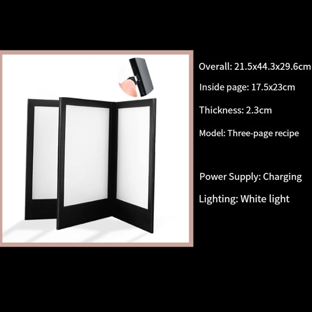 Rechargeable LED Light Menu Book PU Leather Display Book Night Club Restaurants Beer Bar Shop Cafe Three Pages