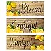 3 Pieces Lemon Wall Decor Grateful Thankful Blessed Wall Art Signs Lemon Decorations for Home Wall Signs for Front Door Farmhouse Wooden Signs for Wall Kitchen and Living Decor (Wood Style)