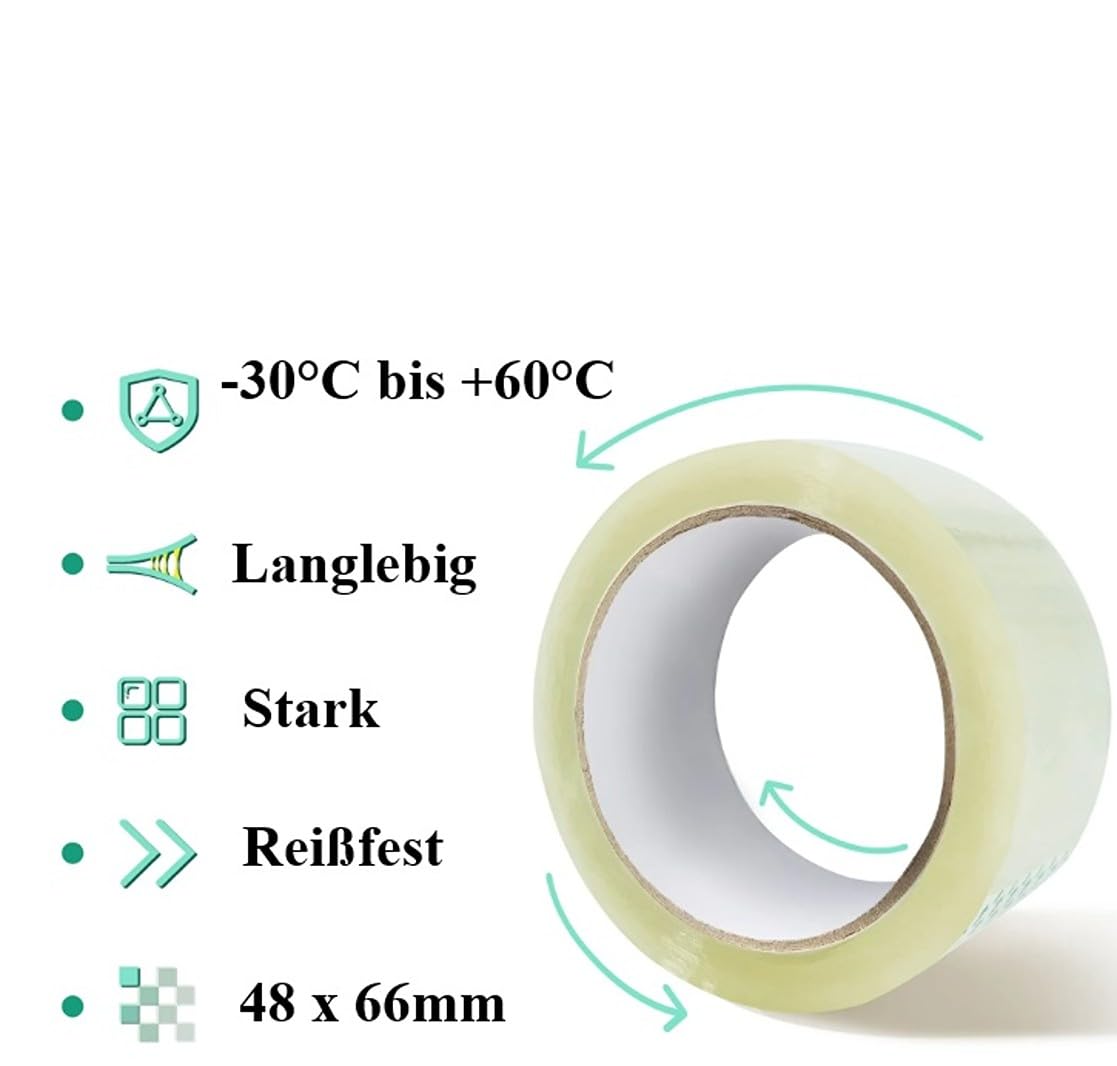 Bayli 72 Rollen Transparentes Paketklebeband 48mm x 66m – Profi Verpackungsband für Lager & Logistik
