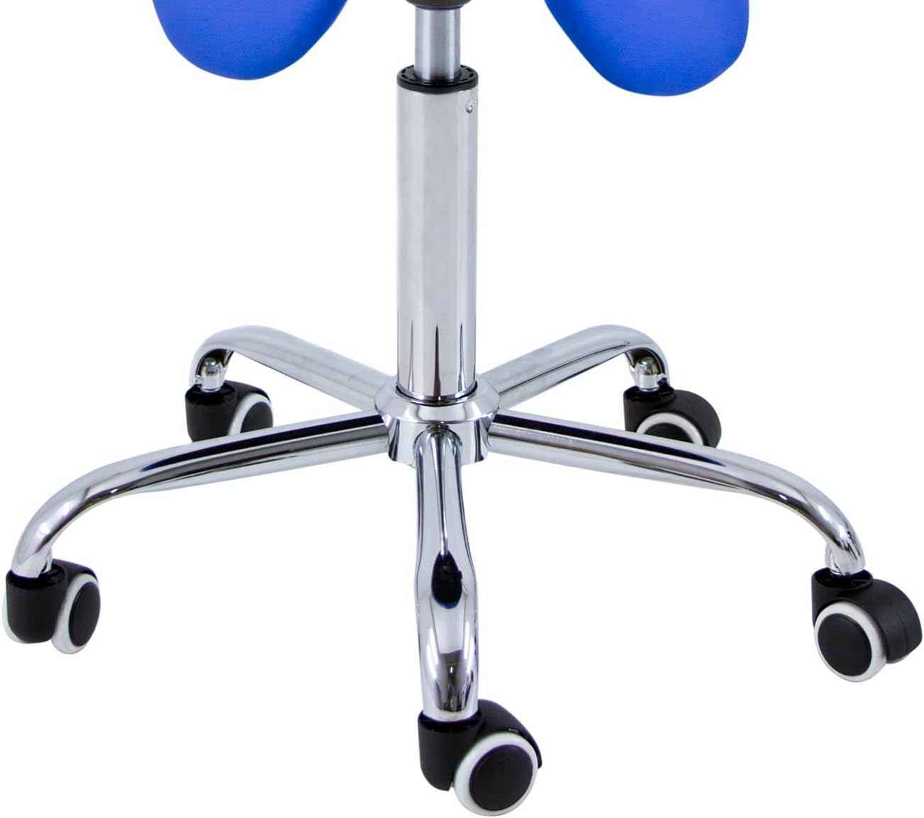 Pony Stool 5 Wheels, Chrome Base, Silver Colour, Upholstered in Leatherette, Height Adjustable, Lightweight, Ergonomic Design, Rotary, Up to 150 kg