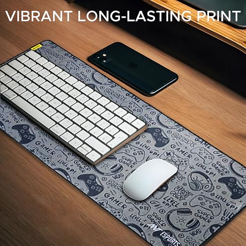 Image of Ant Esports Gamerz Paradise Theme Extended Mouse Pad - 900x400mm Large Waterproof Desk Mat, Non-Slip Rubber Base, Keyboard & Mouse Mat for Gaming Setup, Office & Home - Grey Multicolor Design