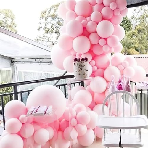 Image of PartyWoo Pink Balloons 100 pcs 12 Inch Latex Helium Pastel Pink Balloons for Baby Shower Gender Reveal Birthday Bridal Shower Engagement Princess Bachelorette Butterfly Party Decorations Pink-Q05
