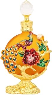 Yetaha Decorative Noble Peacock Flowers Refillable Crystal Perfume Bottle, Vintage Refillable Empty Essential Oil Bottle for Home Decor Travel Woman Gift