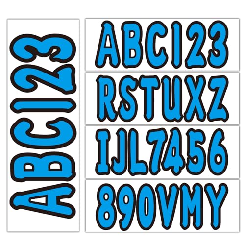 Image of 3 inch Registration Numbers and Letters Marine Sticker Decal | 4 Sets Alpha-Numeric Vinyl Letter for Jet Ski PWC Personal Watercraft Blue