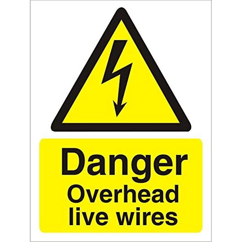Seco Danger Overhead Live Wires Sign, 300mm x 400mm - 1mm Semi Rigid Plastic