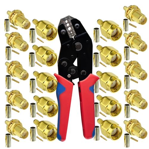 Coaxial Crimping Tool and 10Set SMA Male to Female for Crimping RG174 RG316 SMA Antenna Cable