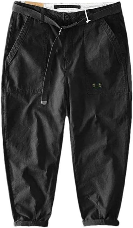 Spring and Autumn Men Pure Cotton Men's Goods Pants Korean Style Men's Casual Belt mid-Waist Trousers