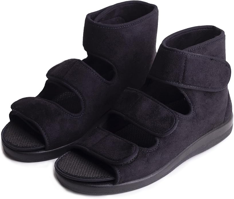 Woolee Verbandschuhe Damen Herren Offen Knöchelhoch mit Klettverschluss – Orthopädische Diabetiker Hausschuhe Extra Weit & Leicht - für Empfindliche Füße, Waschbar