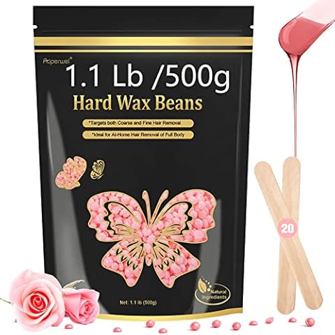 Auperwel Wax Beads for Hair Removal, 1.1LB Painless Salon Hard Wax Beans for Bikini, Eyebrow Facial, At Home Pearl Waxing Beads for Sensitive Skin with 20 Spatulas for Women Men(Rose) Cover
