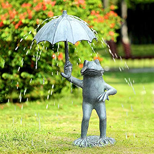 Tekaopuer Gartenfigur Frosch mit Regenschirm, Gartenfigur für drinnen und draußen, dekorative Statue, kreative Skulptur, Dekoration für Haus und Garten Cover