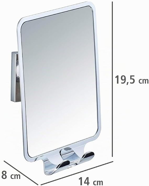 Wenko Quadro Wall Mirror with Vacuum-Loc ABS Silver 14 x 8 x 19.5 cm