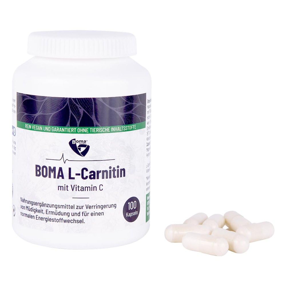 Boma Lecithin 100 L-Carnitin Kapseln mit L-Carnitin-Tatrat (Carnipure®) u. Vitamin C 100 Prozent VEGAN mit Auszeichnung