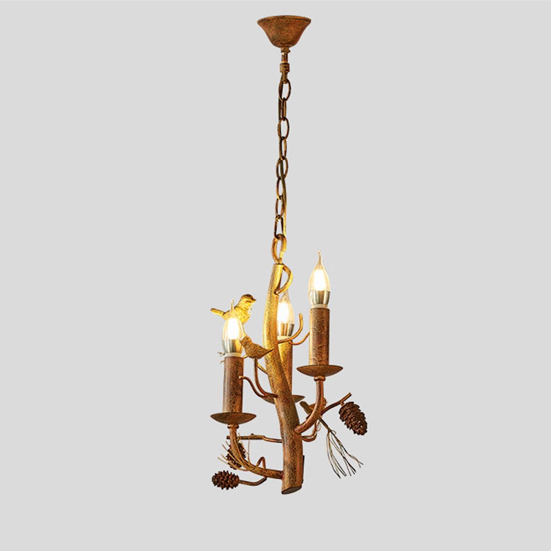 Lustre de luxe rétro en fer avec plafonnier suspendu 3 têtes bougie