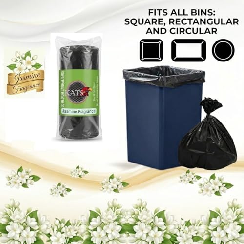 Image of KATS GLOBAL Premium (Jasmine Fragrance) Scented Garbage Bags | Medium 19 X 21 Inches | 180 Bags (30 Bags X 6 Rolls) | Dustbin Bag /Trash Bag | (Black) - Easy Dispensing