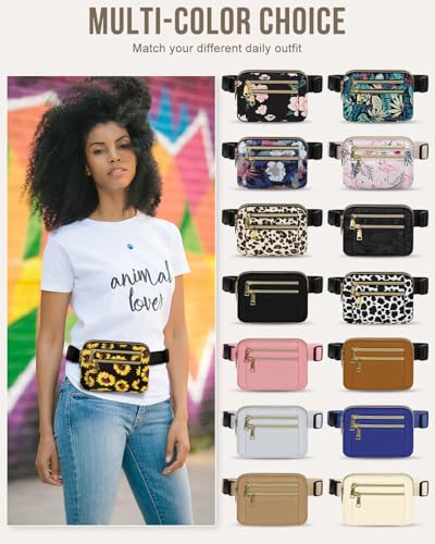 Image of Fanny Packs for Women 4 Zip Pocket Crossbody Belt Bag Waist Bags | Waterproof, Fashion Waist Pack, Crossbody Bags for Women, with Adjustable Strap, for Workout,Running,Traveling(Sunflower,M)