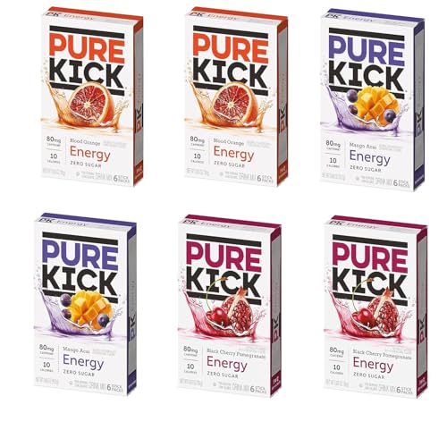 Pure Kick Energy Singles To Go Drink Mix, Variety Pack: Blood Orange, Mango Acai, Black Cherry Pomegranate - 36 Servings