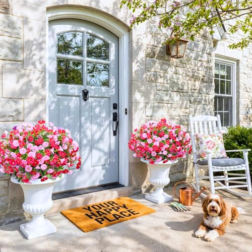 Artificial Flowers for Outdoor, Fake Flowers Faux Plants for Outside Indoor, 4PCS Summer Decor, Morning Glory Petunia UV Resistant, for Garden Porch Window Box Home Planters Farmhouse (Darklightpink) — view 3