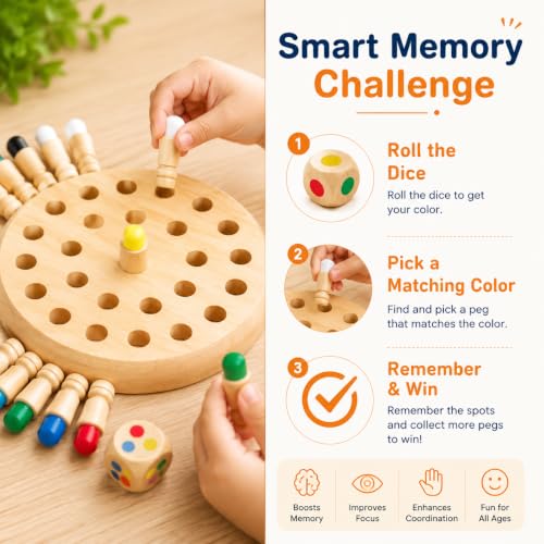 Image of Memory Chess Game, Memory Game for Kids, Board Games Toys for 4 Year Boy Boys and Girls Fun Adults at Home Games for Boys 7-14 Years funzone Puzzle Game for Kid 7 to 10 Years