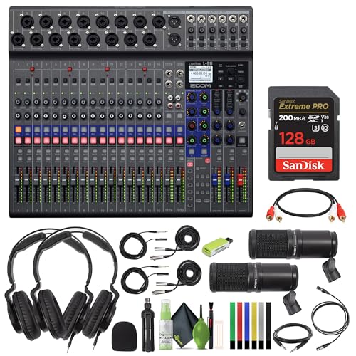 Zoom LiveTrak L-20-20-Input Digital Mixer & Multitrack Recorder + 2x Zoom ZDM-1 Podcast Mic Pack + USB Card Reader, SD/microSD + Xpix Balanced Interconnect, 1/4 inch TRS + Dual RCA Cable + More
