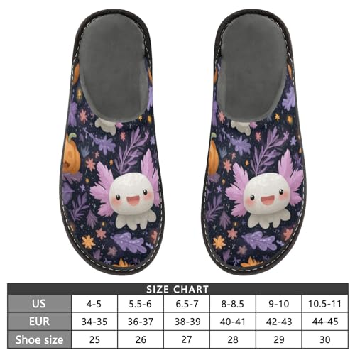 Slippers for Women Cute Pumpkin and Axolotl Pattern Soft Fuzzy Women's Slippers Indoor and Outdoor Shoes3