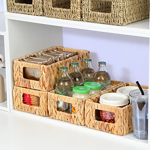 Graciadeco 4 Small Wicker Pantry Baskets 10 Inch Woven Rectangle Water Hyacinth Rattan Storage Baskets Sets Of 4 For Organizing Kitchen Shelves Cabinet #TOP3