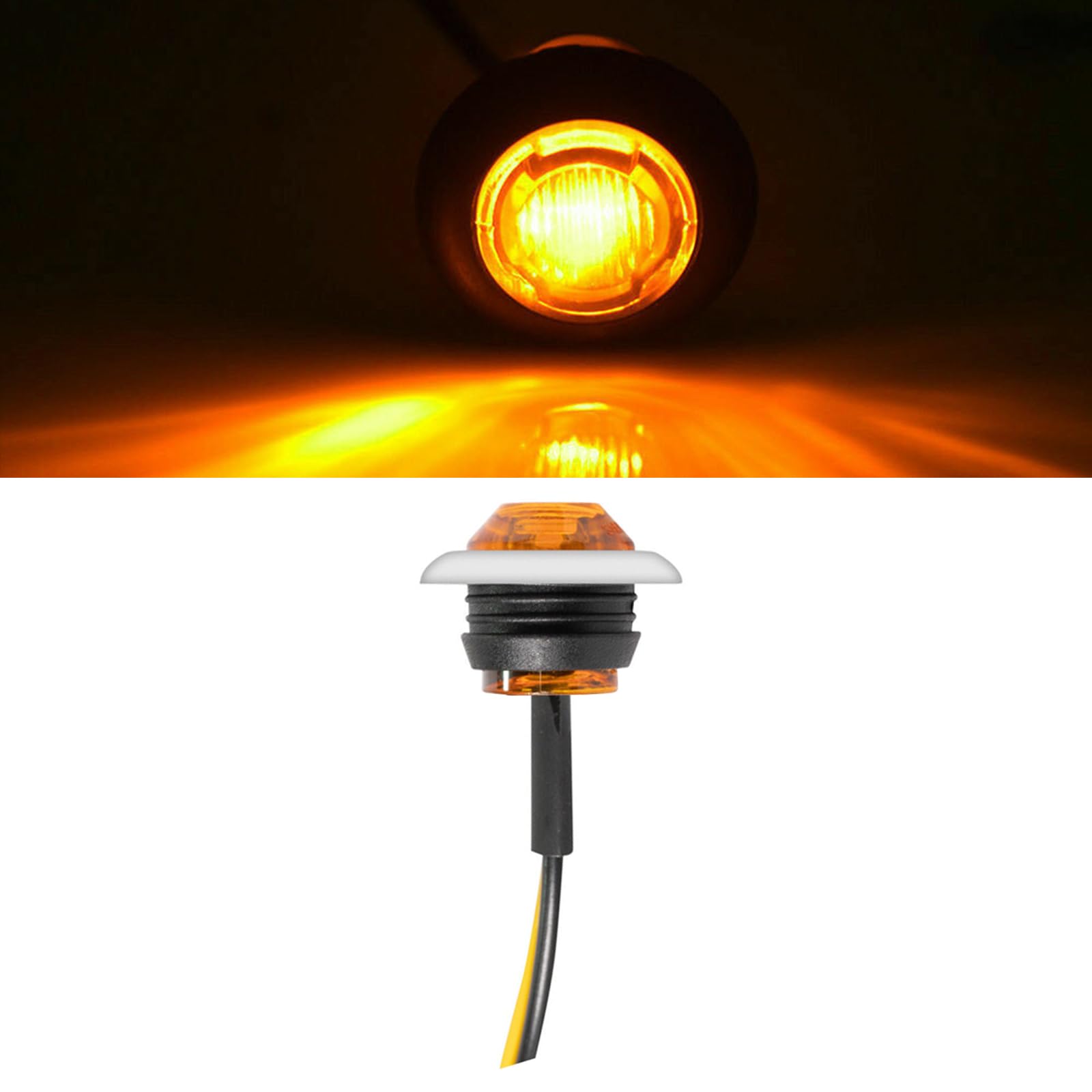 Baceyong 20 szt. 12V-24V Samochód LED Boczny Marker Wyczyść Światła Sygnałowe Lampy sygnałowe, Uniwersalne okrągłe wskaźniki sygnału bocznego Lampy dla ciężarówek Zwiastun SUV Caravan Camper, Amber