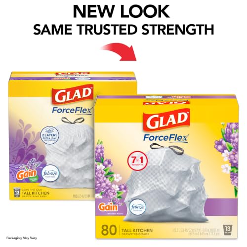 Glad ForceFlex Tall Kitchen Drawstring Trash Bags, 13 Gal, Gain Lavender, 80 Ct (Package May Vary) - image 2