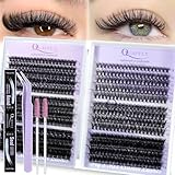 Lash Extension Kit 8-16mm D Curl 6 styles Individual Lashes Wispy False Eyelashes with Lash Bond&Seal Tweezer and Brush for Self Application at Home (6 styles lashes kit)