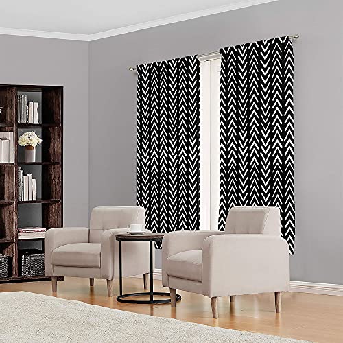 Meshelly Black White Chevron Curtains Big Arrows 2 Panel 42W X 63H Inch Trial Herringbone Geometric Zigzag Monochrome Boho Pattern Rod Pocket Printed Living Room Bedroom Window Drapes Treatment Fabric #TOP3