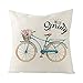 Lieson Fundas de cojín, 1 unids Decorativas Fundas de Almohada de 16x16 pulgadas 40x40CM HELLO Spring Flower Bicicletas Fundas de Cojín Beige Azul, Algodón Lino