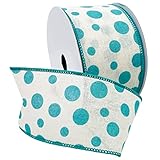 Morex Ribbon Wired Linen Bubble Dots Ribbon, 2.5 inches by 10 Yards, Teal, 7578.60/10-342
