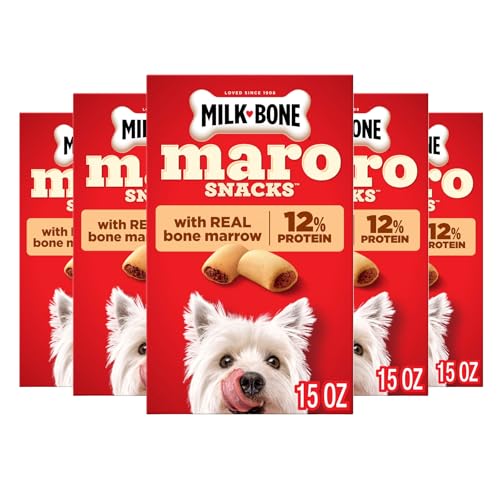 Image of Milk-Bone MaroSnacks Dog Treats, Beef, 15 Ounce (Pack of 6) with Real Bone Marrow and Calcium | 15-oz. boxes, Made with real bone marrow, Dog treats with 12% protein