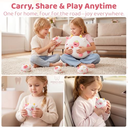 Image of Mewaii 4+1 Strawberry Cow Set Kawaii Plush, Ultra-Soft Feel, 16 in